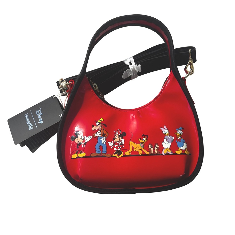 Disney Loungefly Mickey & Friends Patent Red Shoulder Purse Crossbody Bag NEW